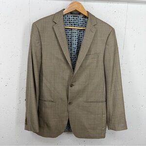 Endocrine Men’s size 43R Light Brown Micro Plaid Silk Wool Blend Suit Jacket